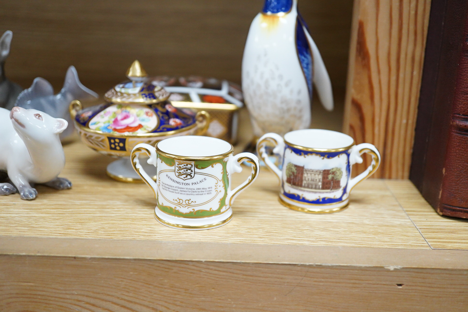 Six small Copenhagen figures, a Derby penguin and four other items